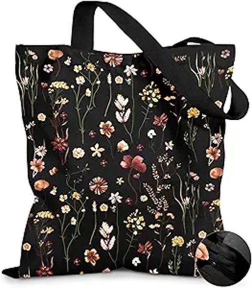 Tote Bags with a Zipper Top (Anti-Spill Travel Totes) SpillFree 10 black floral zippered tote