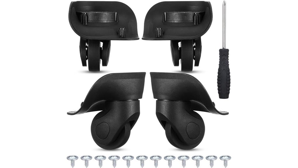 Smart replacement luggage wheels and wheel kits for repairs 2 black four piece wheel kit