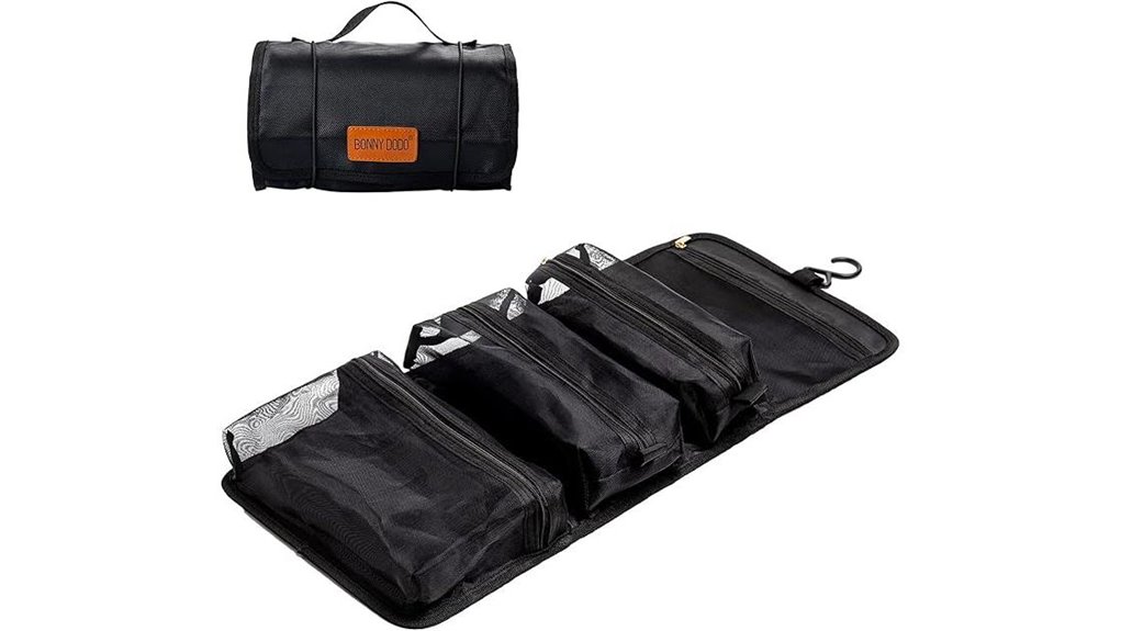 Best Hanging Toiletry Bags with Detachable Liquids Pouches 8 black roll up toiletry compartments