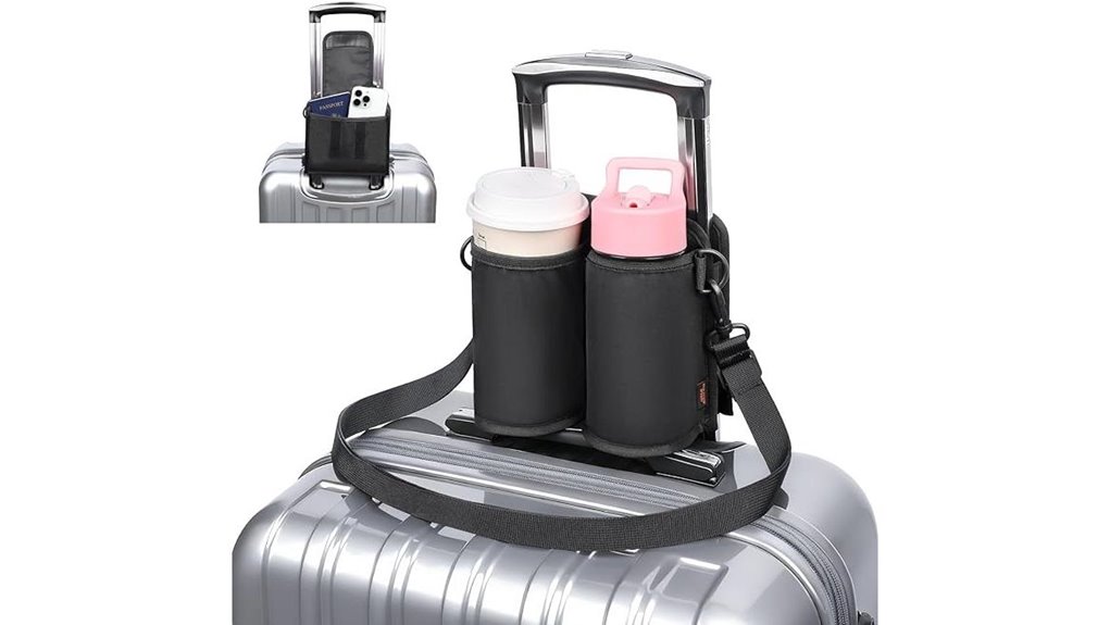 Luggage Handle Cups for Coffee on the Move (Clip‑On Holders) 12 black strap cup holder