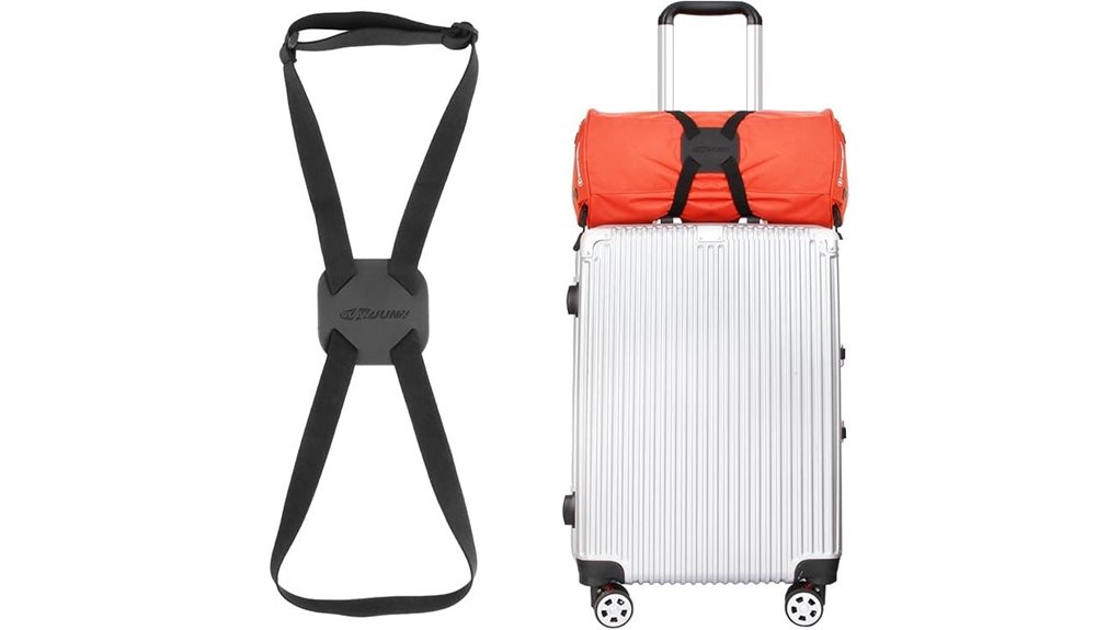 black suitcase bungee strap