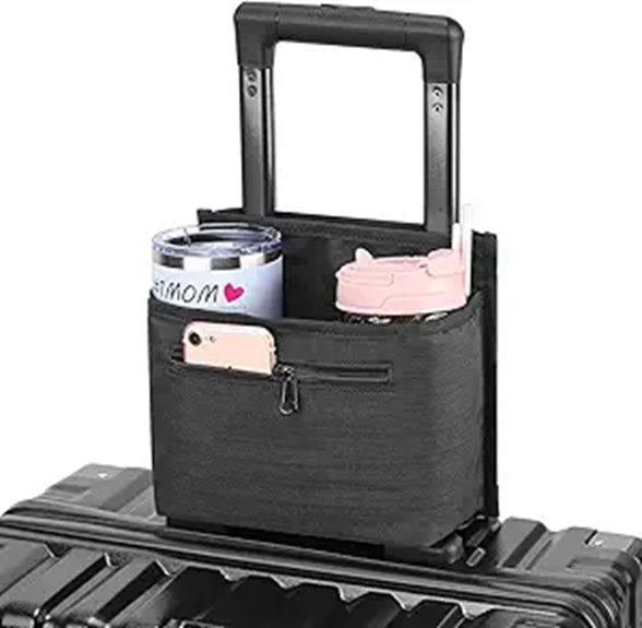 Luggage Handle Cups for Coffee on the Move (Clip‑On Holders) 1 black suitcase cup holder