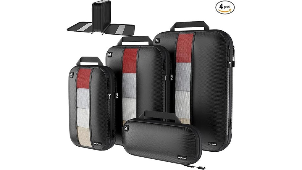 Top Packing Cubes With Compression & Divider for Clean/Dirty 4 black ultralight 4 pack cubes