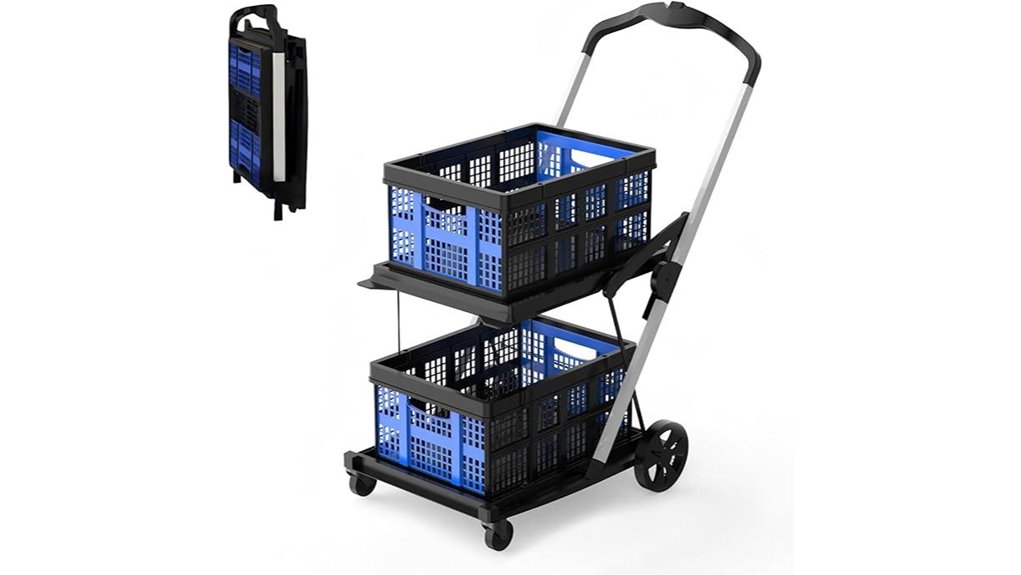 Packable Shopping Carts for City Markets Make Hauling a Breeze 11 blue collapsible two tier cart