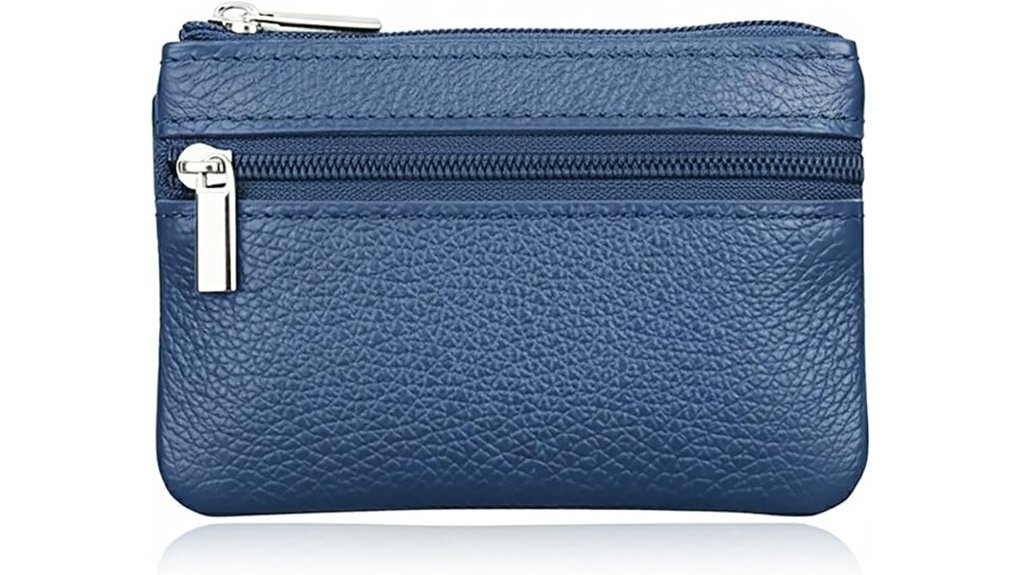 blue leather coin keyring