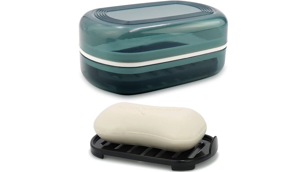 Top Travel Dish Soap Cases With Solid Soap + Drain Tray 8 blue lidded travel soap