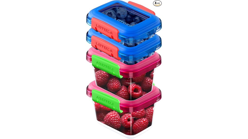 Travel-Friendly Food Storage Containers With Snap Lids 4 bpa free 12oz 5oz containers