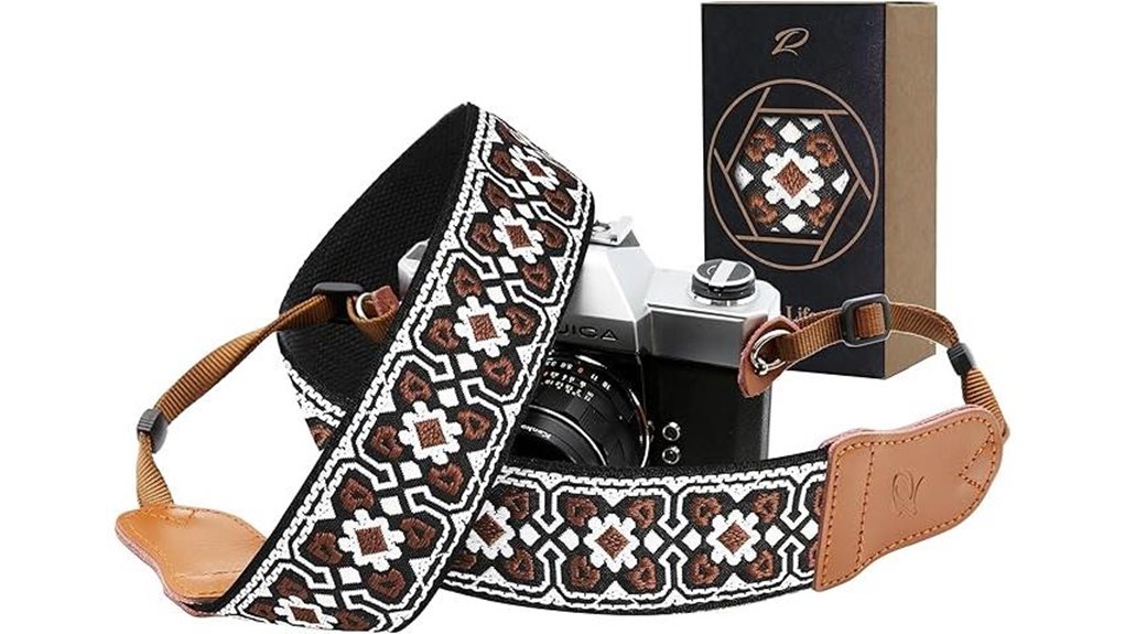 brown flower camera strap