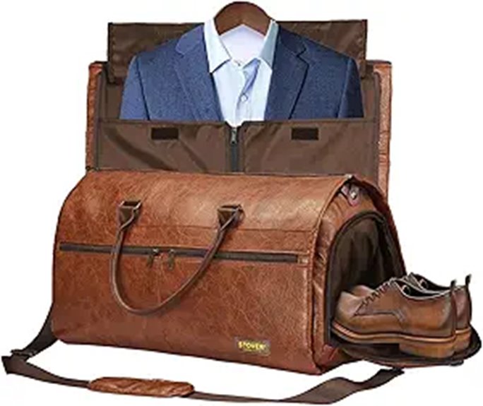 Convertible Garment Duffels (Suit + Shoes + Weekend Clothes) 6 brown leatherette 2 in 1 duffle