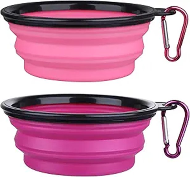 The Best Collapsible Water Bowls for Traveling With Pets 11 collapsible 2 pack pink purple bowls