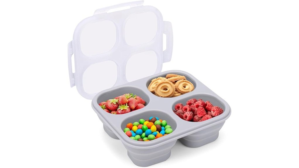 collapsible four compartment snack containers