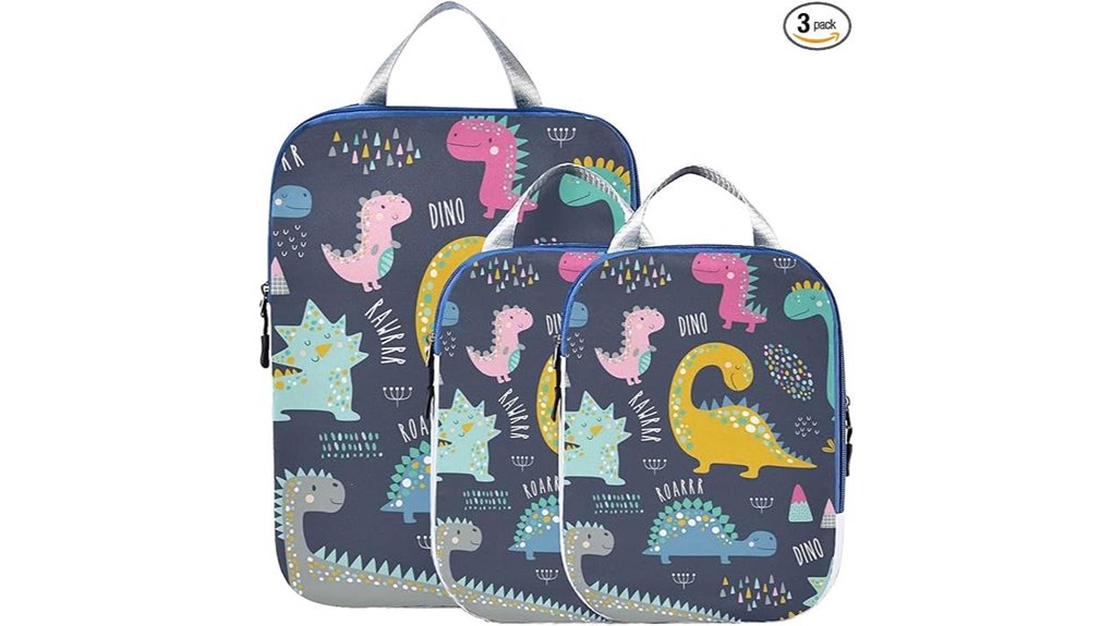 colorful dinosaur packing cubes