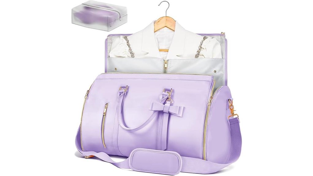 Garment Bags with Shoe Pockets for a Wedding Weekend 3 convertible purple pu duffle