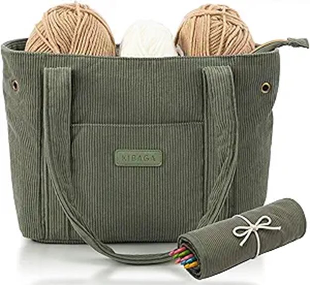 corduroy crochet yarn bag
