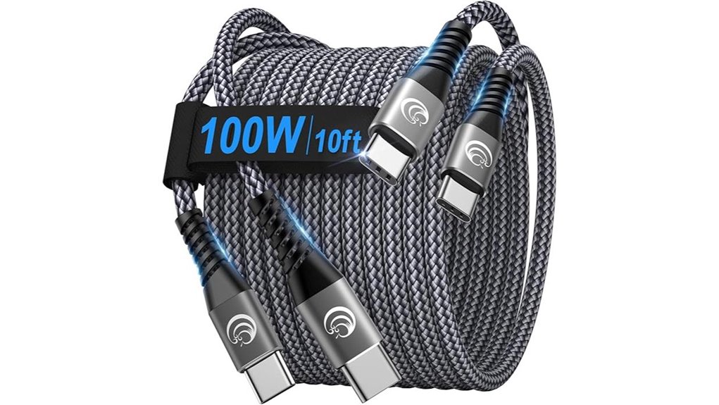 Braided Travel Cables (Reinforced Ends) For On‑The‑Go Power 8 dual 10ft 100w usb c