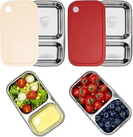 Reusable Snack Containers for Day Trips (Leakproof) Keep Fresh 6 dual compartment stainless steel containers