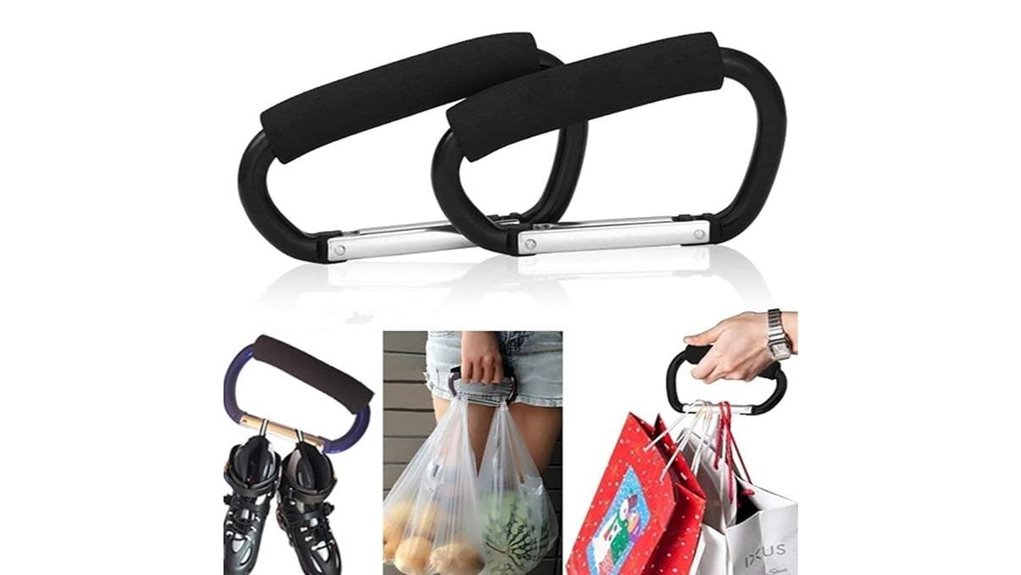 Best Carabiner grocery bag handle hook for Easy Shopping 2 dual large aluminum stroller hook