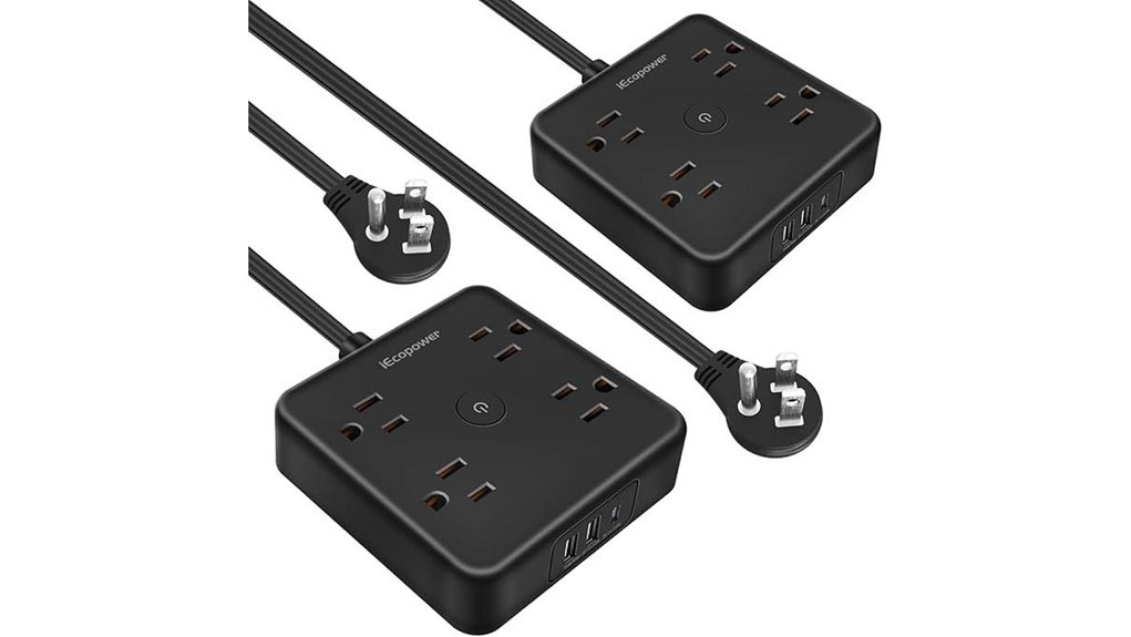 Long Charging Cables With Extra Reach for Hotel Beds 13 dual surge protected 4 outlet strip