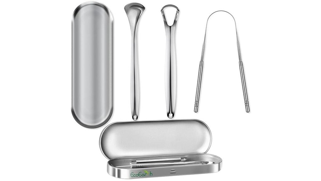 Best Travel Tongue Scrapers: Case Included for On-the-Go Use 10 ecoearth 3 piece stainless tongue