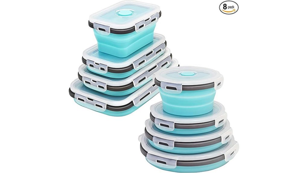 eight collapsible silicone containers