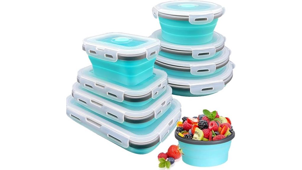 eight collapsible silicone containers