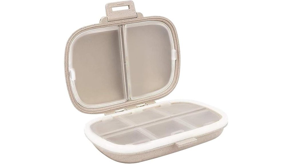 Travel Pill Organizers That Don’t Rattle (Tight Lids) 8 eight compartment travel pill organizer
