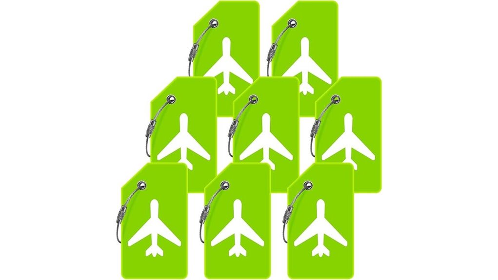 eight green silicone luggage tags