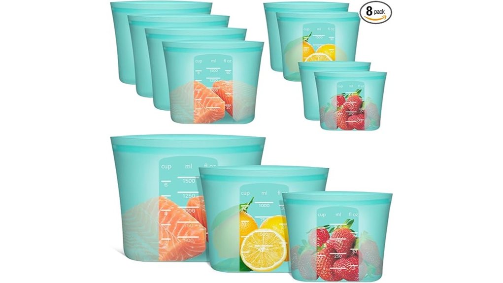 eight pack silicone food bags