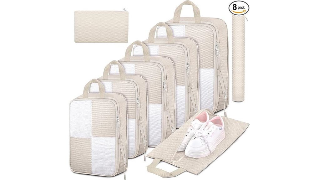 eight waterproof compression cubes