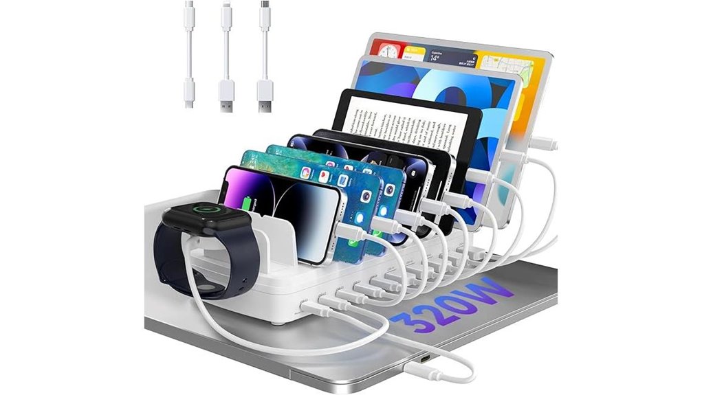 Family Multi-Charging Stations – One Outlet, Many Devices 4 fast 10 port 320w dock