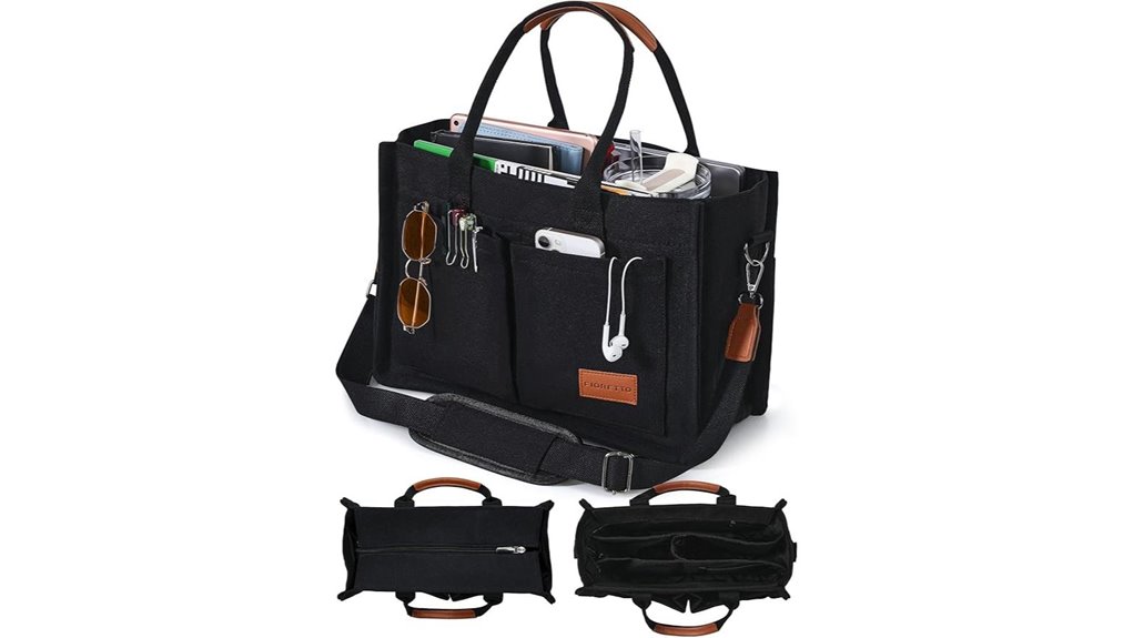 Tote Bags with a Zipper Top (Anti-Spill Travel Totes) SpillFree 3 fioretto canvas zippered compartments