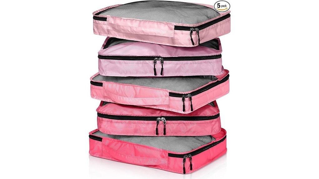 Set-Matching Luggage Organizers for Popular Suitcase Sizes 15 five large pink cubes
