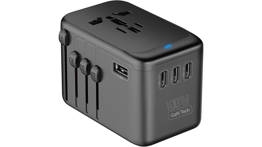 Best Compact International Plug Adapters (EU/UK/US Ready) 15 five port 100w gan adapter