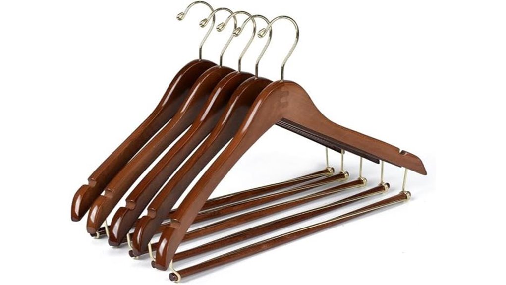 Best Travel Hangers for Heavy Winter Coats (Won’t Snap) 11 five wooden hooked hangers