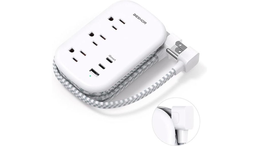Best Compact Travel Power Strips That Fit in Your Backpack 14 flat beshon 3usb strip