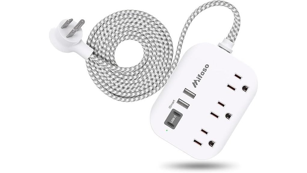 Long Charging Cables With Extra Reach for Hotel Beds 3 flat ten foot usb strip