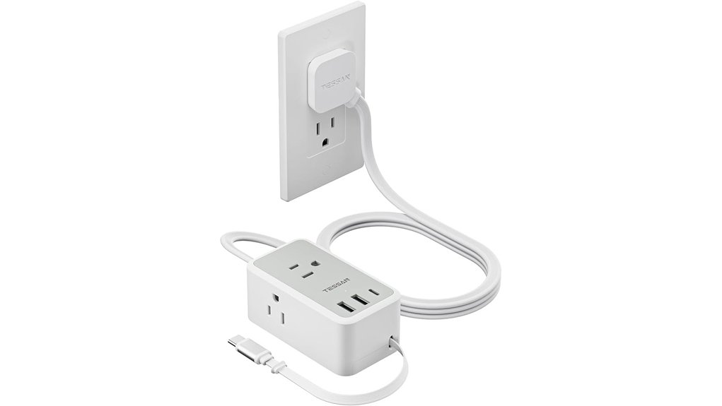 Travel-Friendly Extension Cords (Compact, Multi-Outlet)-Power On 13 flat usb c power strip