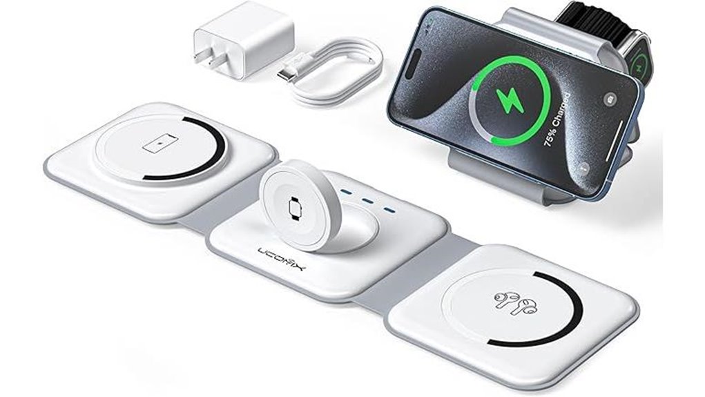 Compact Multi-Device Charging Docks With One Outlet Travelers 2 foldable 3 in 1 wireless charger