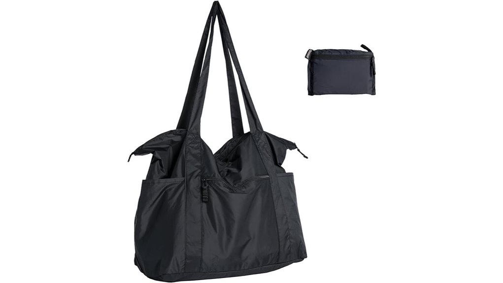 foldable black nylon tote
