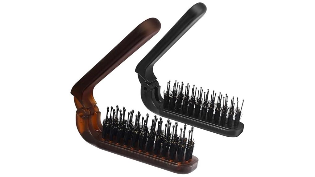 Travel Brush Sets (Collapsible Handles) for On-the-Go Grooming 8 foldable dual boar brushes