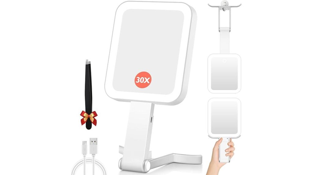Must-Have Travel Contact Lens Mirrors: Magnify & Light Up 2 foldable lighted 30x 1x mirror
