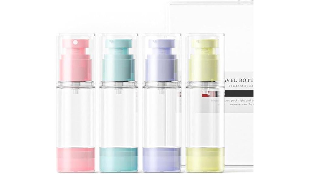 Leakproof Travel Pump Bottles (Lotion-Friendly) That Keep Your Essentials Safe 5 four 1oz airless pumps