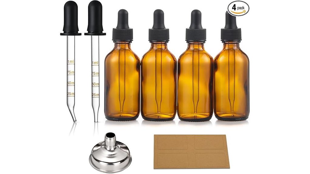 four 2oz dropper bottles