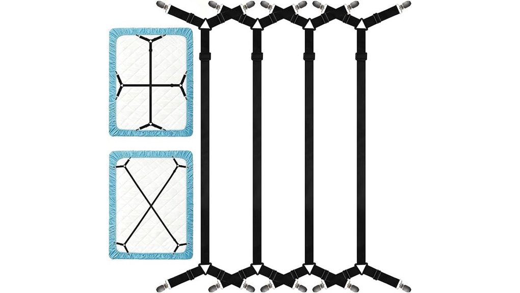 Best Travel Sheet Straps That Keep Bedding in Place 14 four black elastic straps