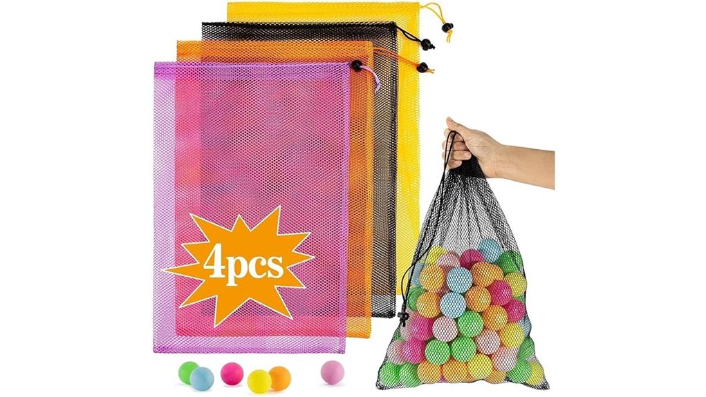 Top Mesh Bags to Organize Your Beach Toy Collection 7 four colorful mesh drawstrings