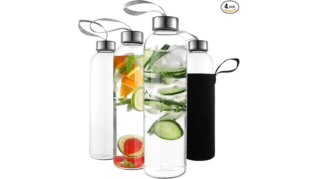 Travel Water Bottles: Stainless Steel vs Plastic vs Glass 6 four lidded 16oz bottles