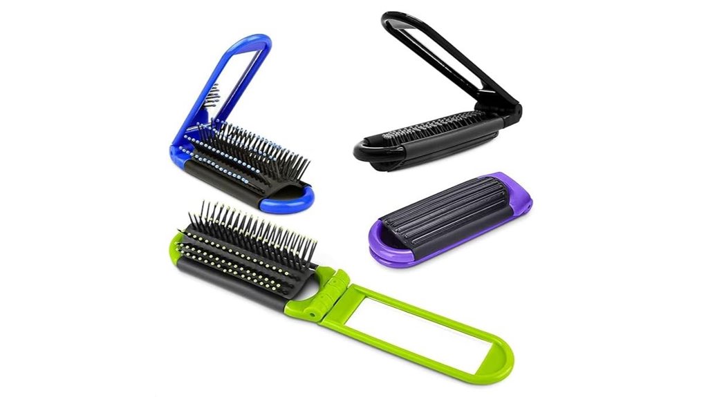 Travel Brush Sets (Collapsible Handles) for On-the-Go Grooming 1 four piece folding mirror brush