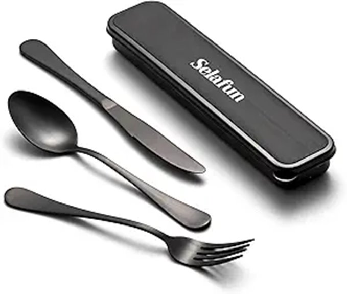 Durable & Light Travel Utensil Sets for Picnic Perfection 15 four piece matte black set