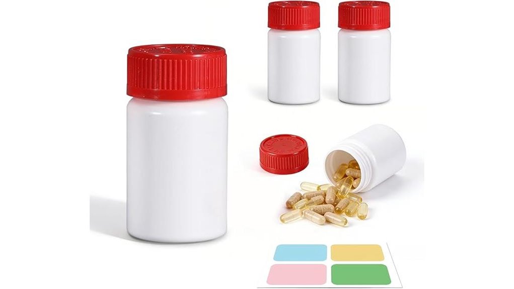 Travel Pill Organizers That Don’t Rattle (Tight Lids) 13 four plastic pill bottles