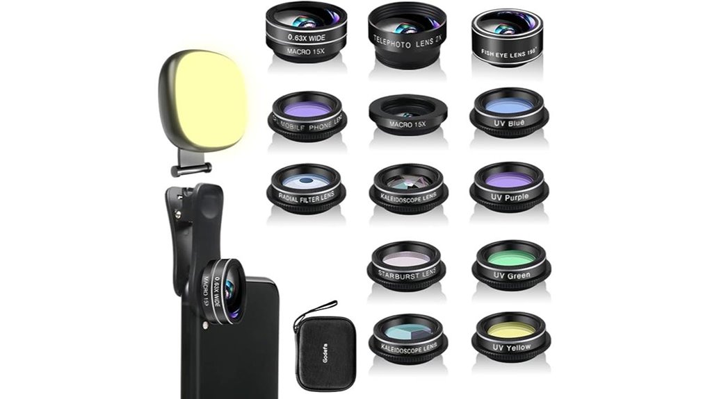 Smartphone Lens Attachments (Wide Angle & Macro) Vision 15 godefa 14 in 1 selfie kit